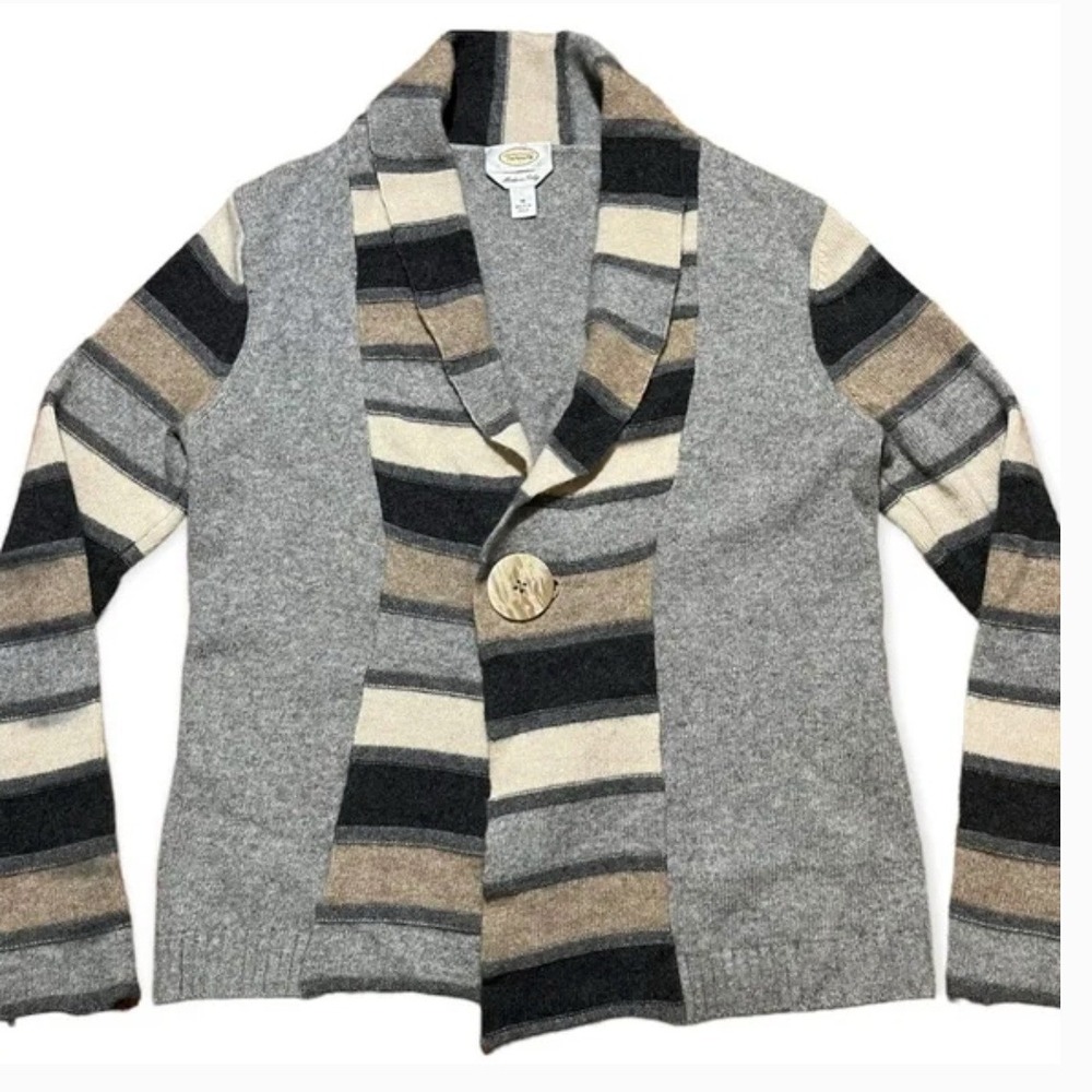 Talbots Wool Angora Blend Striped Cardigan Sweater with Statement Button Size‎ M